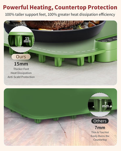 Warming Mat for Food, Upgraded Fast-Heating Electric Warming Tray with 7 Temp Levels & 8 Timers, Buffet Raised Feet & Rollable Silicone Heat Pad, Portable Food Warmer for Home, Party & Travel (Blue)