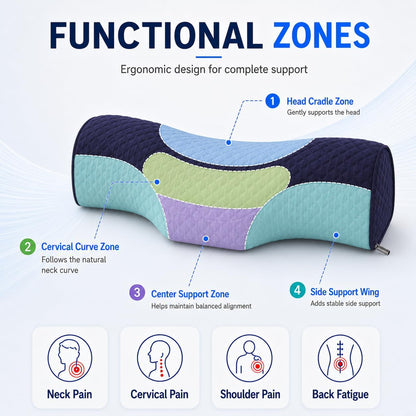 Cervical Neck Pillow, Memory Foam Neck Bolster for Sleeping, Washable Cover | polyester cover, slow rebound foam, magnet filling, raised dot texture, removable washable case, bed office chair travel