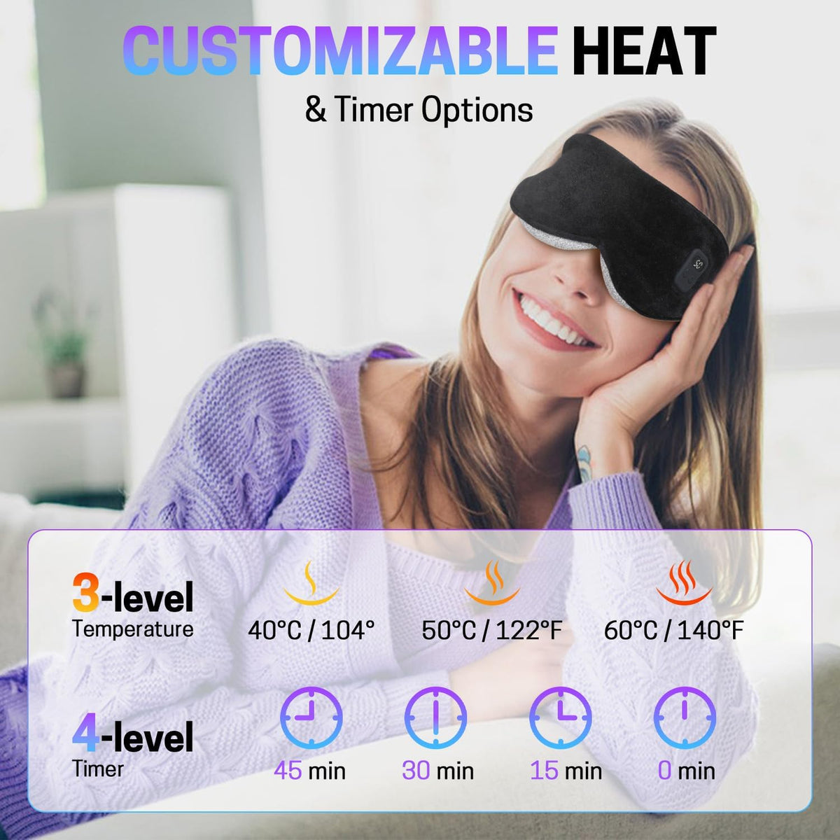Aurya Heated Eye Mask for Dry Eyes, Cordless Warm Eye Mask with 3 Heat Levels & 4 Timer Settings for Blepharitis, Styes, Eye Relief, Rechargeable Wireless Heated Sleep Mask for Men Women, 9.25×4.13 IN