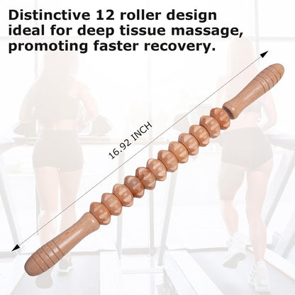 Wooden Muscle Massage Roller Stick for Athletes, Relief Muscle Soreness, Cellulite Massager, Fascia Roller for Physical Therapy