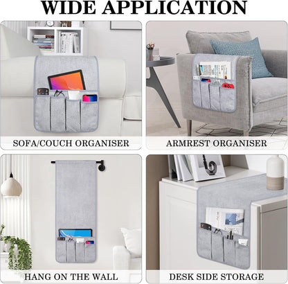 Remote Control Holder Couch Caddy, Armchair Caddy for Recliner 5 Pockets | TV Remote Holder Couch Armrest for Bed Storage with 5 Pockets, Remote Caddy Bedside Table Organizer (Light Gray,35''x13'')