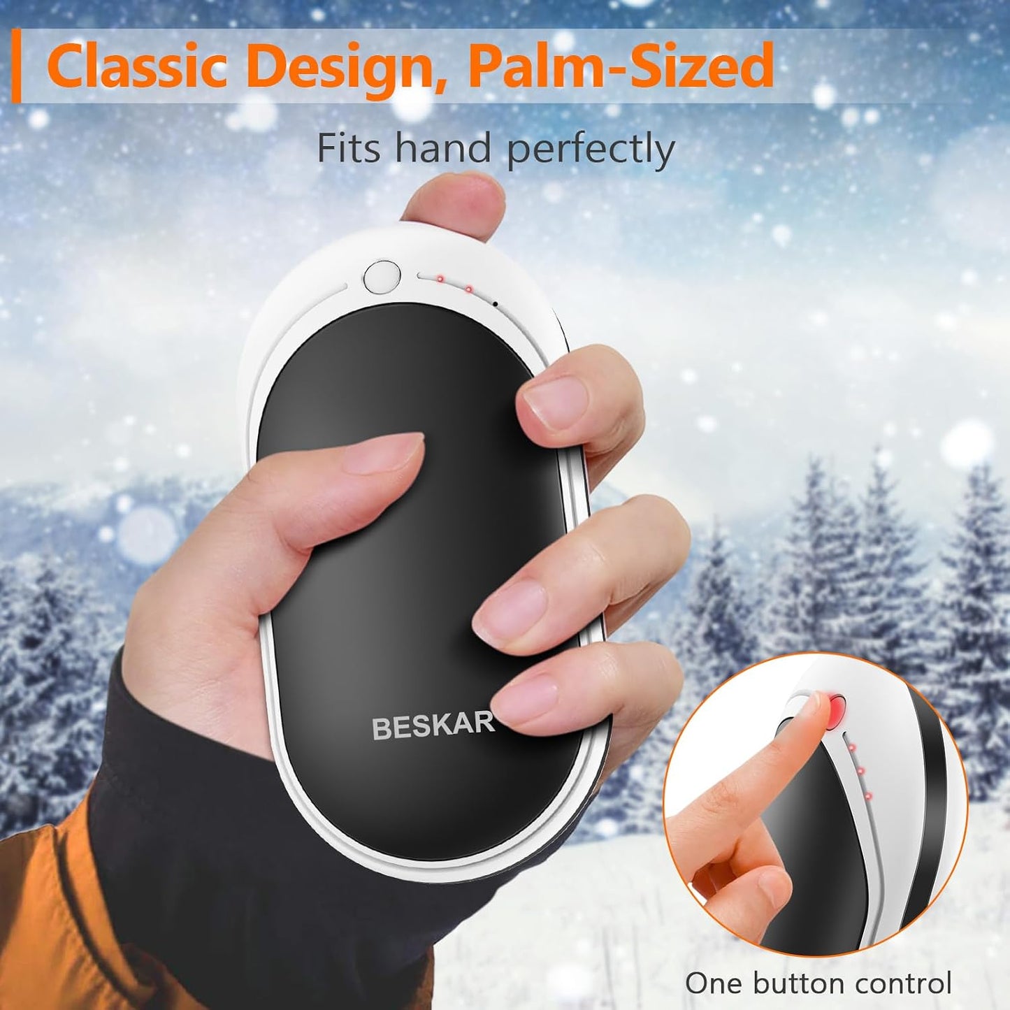 BESKAR Rechargeable Hand Warmer, 5200mAh Electric Hand Heater | Double Sided Heating, USB Quick Charge, Portable Pocket Hand Warmer for Outdoor, Golf, Raynauds
