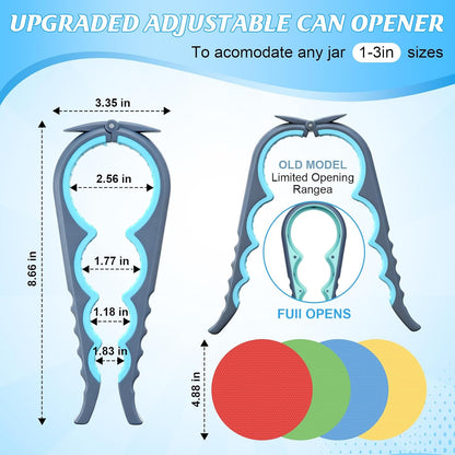 Jar Opener for Weak Hands, Seniors with Arthritis, 2 Pcs 5 in 1 Multi Function Bottle Opener Lid Openers For Arthritic Hands with 4 Pcs Rubber Jar Openers Bottle Gripper Non Slip Pad