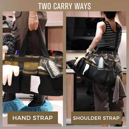 SCAVATA Wearable Cleaning Caddy, Cleaning Caddy Supplies Organizer with Handle & Shoulder Straps for Housekeepers, Under Sink & Car Cleaning Tool Organizers Bag with 4 Foldable Divider (NavyBlue)