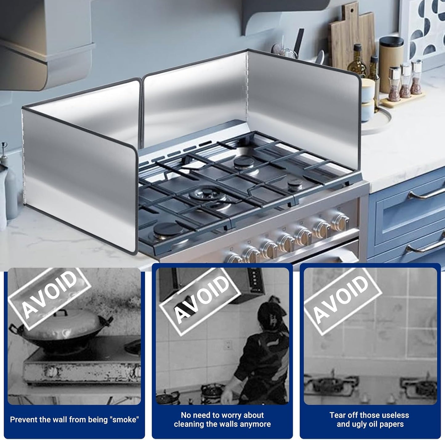 4-Sided Foldable Oil Splatter Guard, Stainless Steel for Frying | Nonstick Oil Splash Insulation, Foldable Design for Easy Storage, Protects Stove & Countertop, Heat Insulation Board
