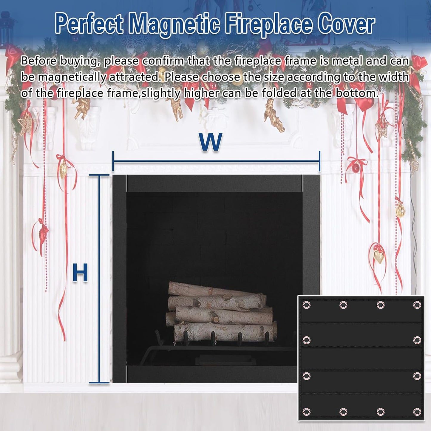 36"x24" Fireplace Cover, Magnetic Fireplace Blocker Blanket Stop Heat Loss | Indoor Fireplace Draft Stopper Save Energy, Magnetic Fireplace Draft Cover for Iron Fireplace Frame