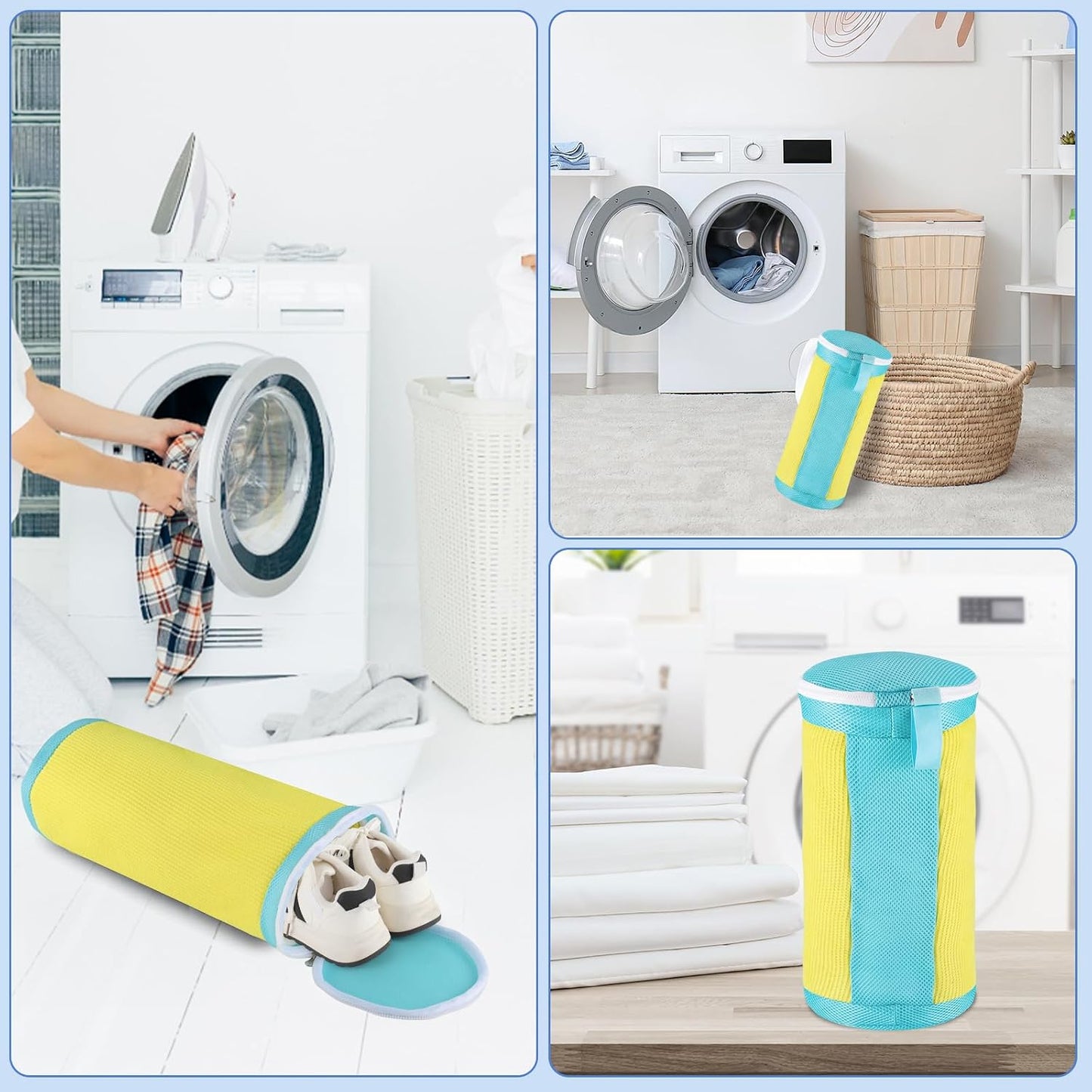 2 PCS Shoe Washing Machine Bags for Washer and Dryer, Grey + White | Reusable Laundry Shoe Bag, Hands Free, Hidden Self-locking Zipper, 360° Deep Cleaning, For Sneakers and All Shoes Types