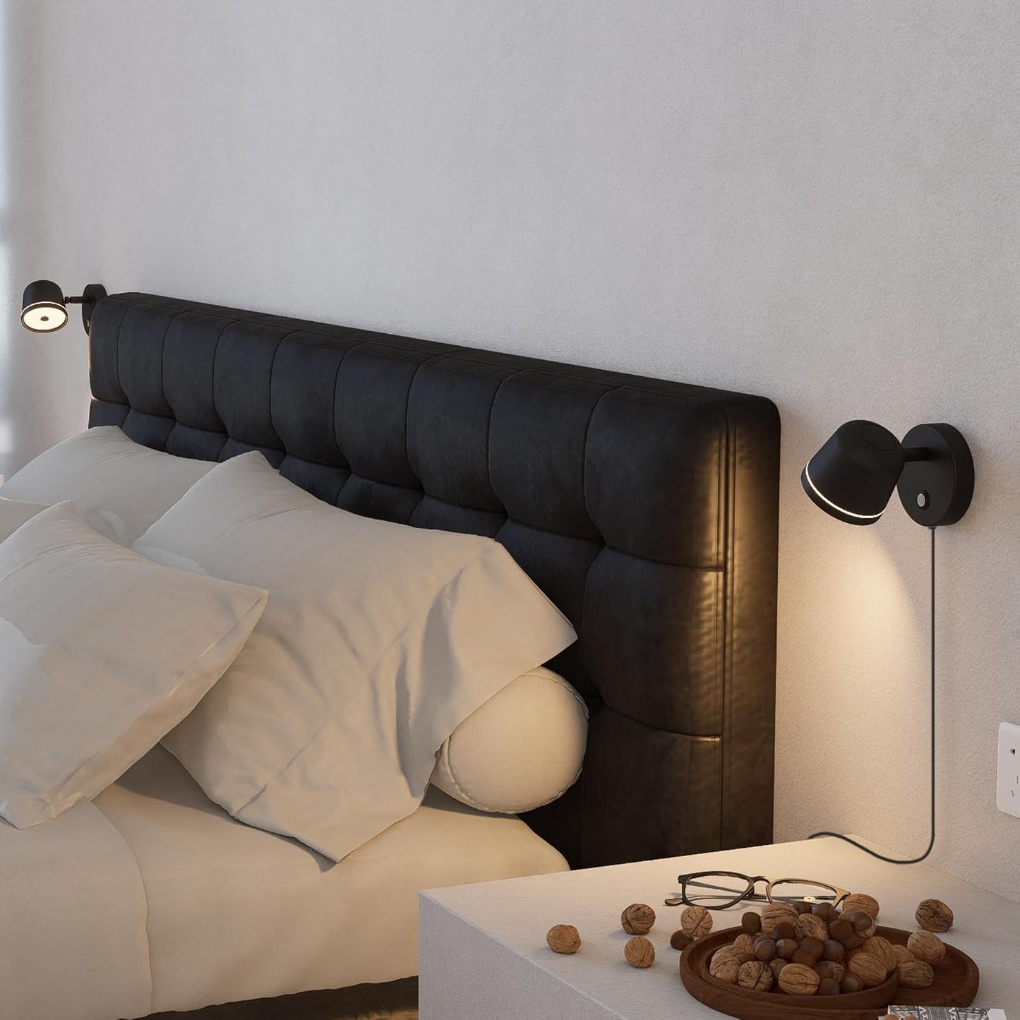 Aisilan LED Plug in Wall Sconce with Touch Dimmable Control Adjustable Wall Mounted Lamp Angle Anti-Glare Matte White Aluminum Bedside Reading Wall Lights for Bedroom Living Room