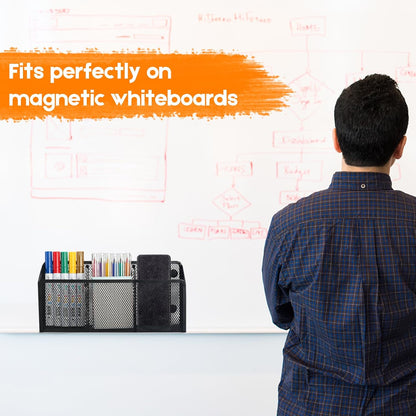 Magnetic Pencil Holder Whiteboard Pen Holder Locker Accessories (2-Slot*1) | Locker Organizer, Desk Organizer, Teacher Supplies, Mesh Basket, Strong Magnets, Black, For Fridge School Office Home