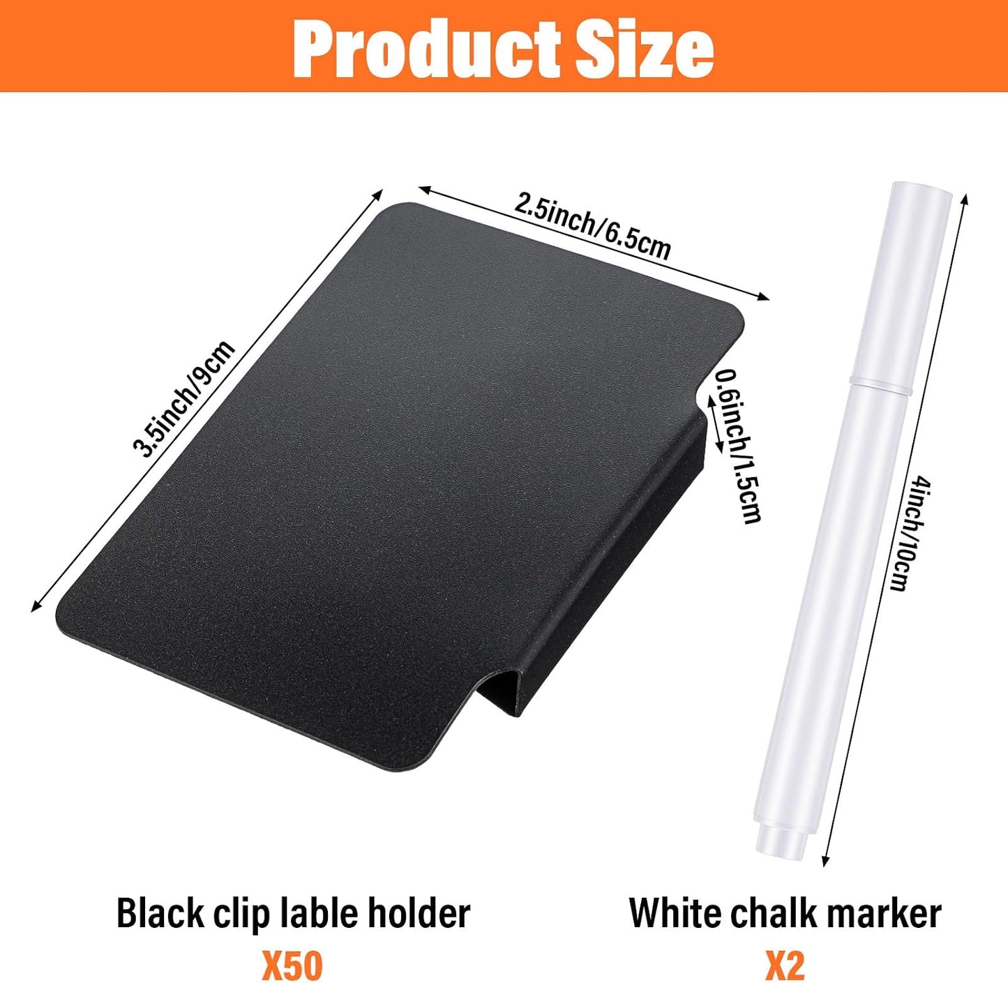 52PCS Basket Labels Clip On Set, 50 Removable PVC Bin Label Holders with 2 Chalk Markers for Pantry Storage Bins Organization (Black)