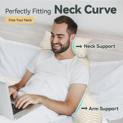 21" Higher Large Reading Pillow for Bed Adult, Back Pillow for Bed Sitting Up with Memory Foam Back Support with Arms Rest for Couch Chair Gray