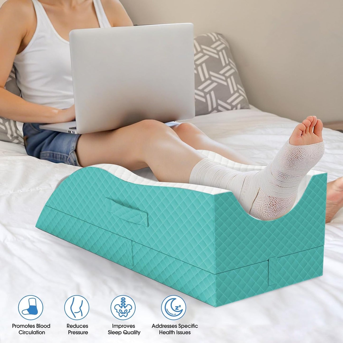TranquilRelax Leg Elevation Pillows for After Surgery, Wedge Pillow, Grey | Memory Foam, All-around Knee & Ankle Support for Swelling, Height-adjustable, Nop-Slip Bottom, Washable Cover, Single-leg