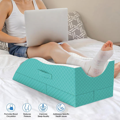TranquilRelax Leg Elevation Pillows for After Surgery, Wedge Pillow, Grey | Memory Foam, All-around Knee & Ankle Support for Swelling, Height-adjustable, Nop-Slip Bottom, Washable Cover, Single-leg