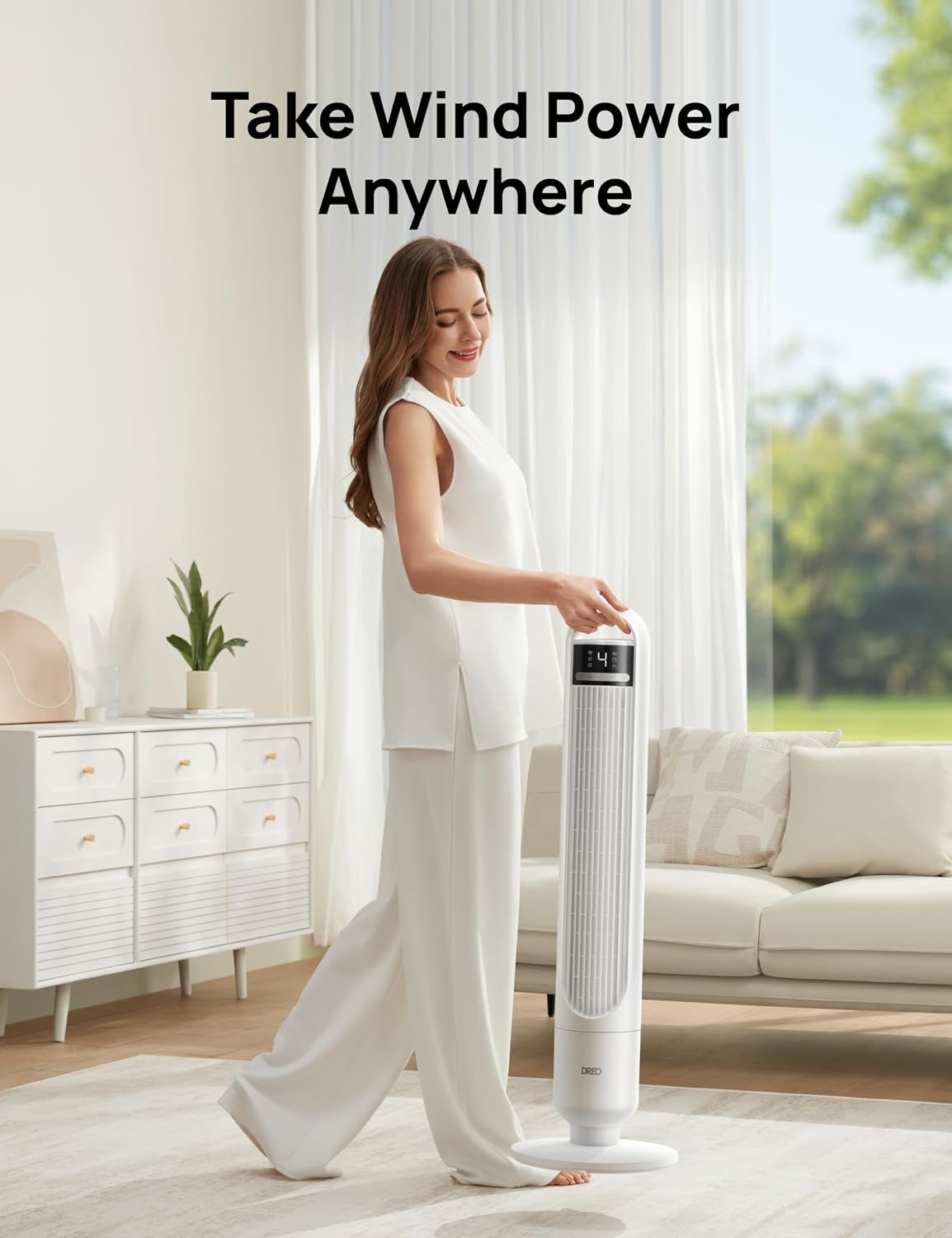 DREO Tower Fan for Bedroom, 26ft/s Velocity, 90° Oscillating, 8H Timer
