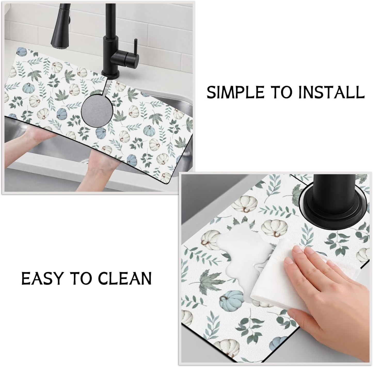 Light Brown White Checkered Kitchen Sink Splash Guard Faucet Mat,Faucet Non-Slip Absorbent Mat,Farmhouse Sink Splash Guard Behind Faucet for Kitchen Bathroom, 15"x5.5"