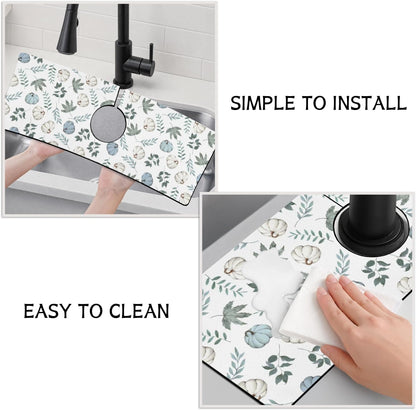 Light Brown White Checkered Kitchen Sink Splash Guard Faucet Mat,Faucet Non-Slip Absorbent Mat,Farmhouse Sink Splash Guard Behind Faucet for Kitchen Bathroom, 15"x5.5"