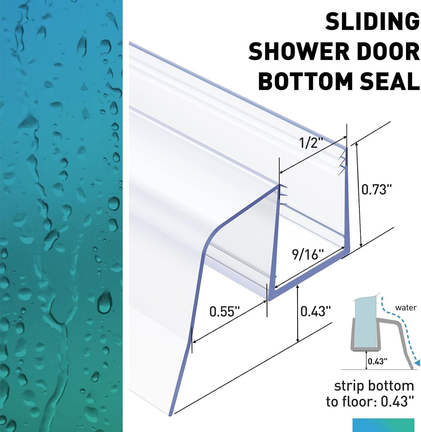 Sliding Shower Door Bottom Seal,2 PCS 3/8" x 36" | Sliding Shower Door Sweep for 3/8Inch Glass, Frameless Glass Door Seal Strip Stop Shower Leaks and Create a Water Barrier