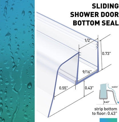 Sliding Shower Door Bottom Seal,2 PCS 3/8" x 36" | Sliding Shower Door Sweep for 3/8Inch Glass, Frameless Glass Door Seal Strip Stop Shower Leaks and Create a Water Barrier