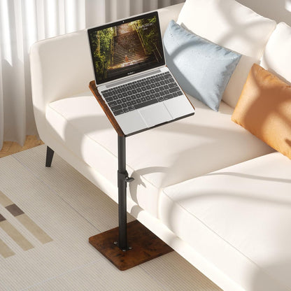 YUHFERA Sofa Armrest Tray Table for Couch - 360° Swivel Height Adjustable End for Small Spaces, Snack Side Table for Bed or Chair with Phone & Tablet Slot (Rustic,Standard)