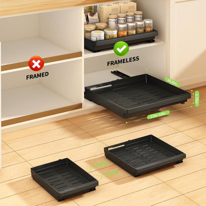 DOMNIU Pull Out Cabinet Organizers Expandable,White,16.9"Depth,2 Pack | Slide Out Drawers for Kitchen, Bathroom, Pantry, Under Sink Storage, Fixed with Adhesive Nano Film (11.6''-17.5'')