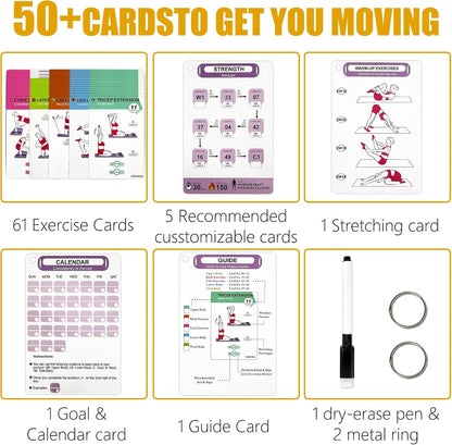 Bodyweight Workout Cards for Women & Men-50 Bodyweight Workout Cards，Includes 2 Rings& Dry-Erase for Easy Organization-Home, Gym or Studio (Bodyweight)