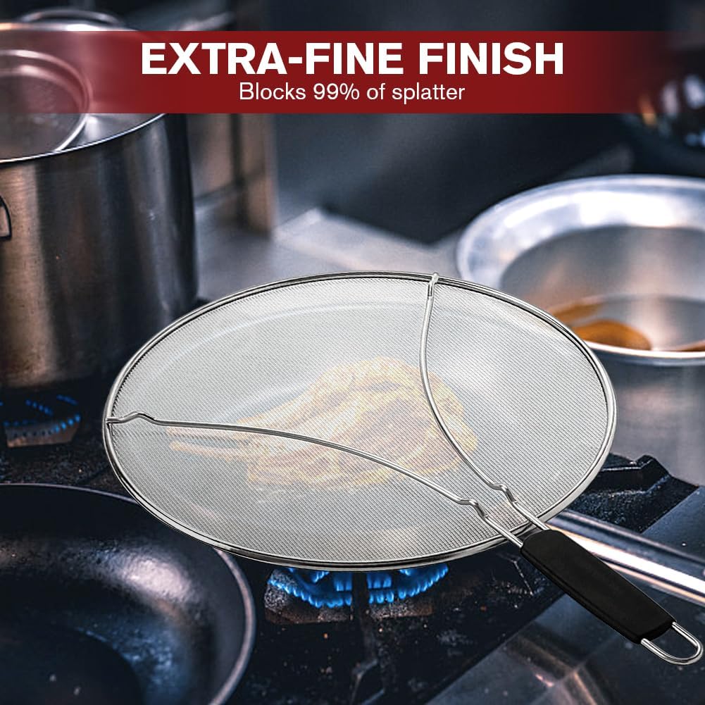 Splatter Screen for Frying Pan,Silicone Grease Splatter Guard, Heat-Resistant Splatter Guards for Cooking,Dishwasher Safe (9.8", 11.4", 13")
