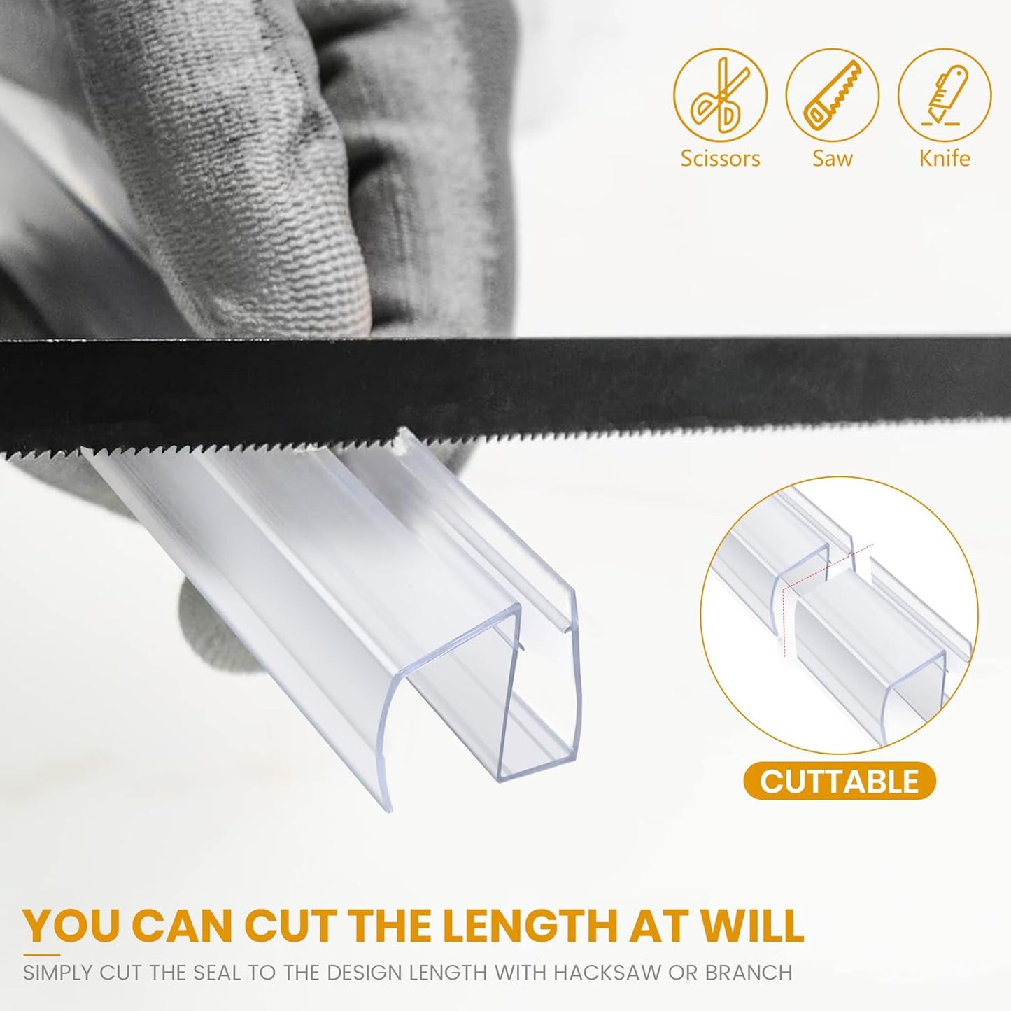 Bathroom Shower Glass Door Bottom Seal Strip, 2PCS 36 Inch Long Clear PVC Seal Strips for 5/16"(8mm) - 3/8"(10mm) Thick Framless Glass Door Panel