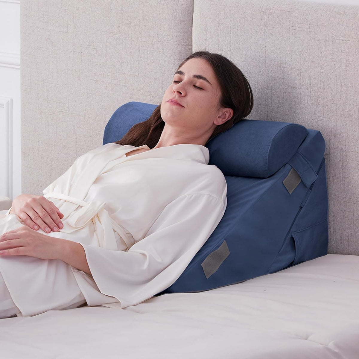Ruqmuis Wedge Pillow Set for After Surgery, 3PCS Adjustable 9&12 Inch Bed Wedge Pillow for Sleeping, Incline Pillow Wedge for Headboard, Post Surgery, Acid Reflux, Neck&Back Support, White/Grey