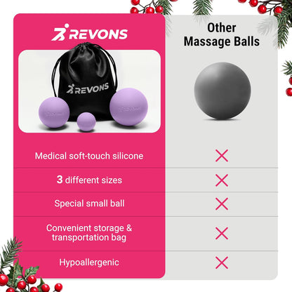 3 in 1 Massage Ball Set - Lacrosse Balls for Myofascial Release, Back Pain Relief, Face Fitness, Trigger Points, Yoga, Physical Therapy, Muscle Recovery and Soft Deep Tissue Massage (Pink)