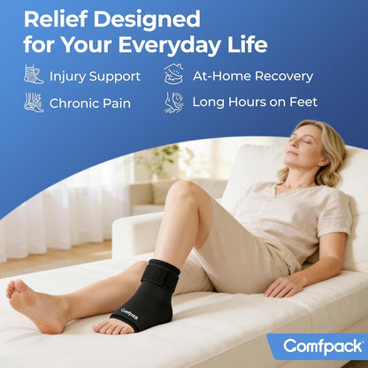 Comfpack Ankle Ice Pack Wrap - Reusable Hot & Cold Therapy | Flexible gel wrap for 360° foot pain relief, perfect for plantar fasciitis & sprains.