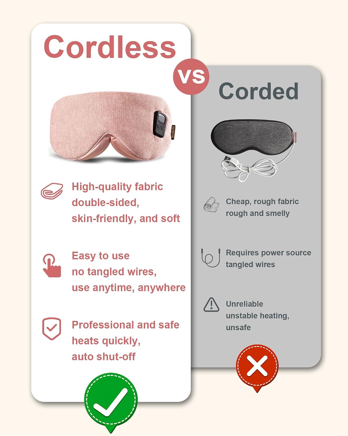 Heated Eye Mask for Dry Eyes: Warm Compress for Digital Tired Eyes, Stye Relief - Cordless, Adjustable Heat & Timer Settings - Airplane/Road Travel, Sleep aid, Office nap Pink