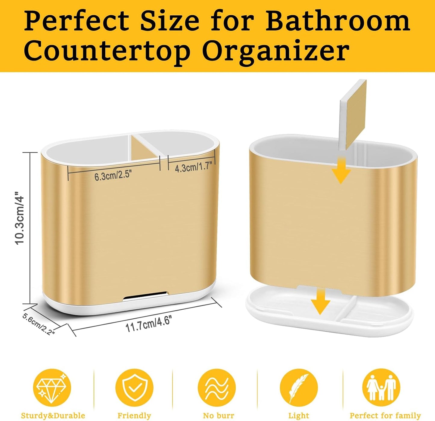 Bamboo Toothbrush Holder for Bathrooms Toothpaste Organizer, Small, White | 2 Slots, Easy to Clean, Plastic, Kids Electric Toothbrush, Drainage, Removable, For Bathroom, Vanity, Kitchen Sink, Office