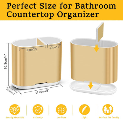 Bamboo Toothbrush Holder for Bathrooms Toothpaste Organizer, Small, White | 2 Slots, Easy to Clean, Plastic, Kids Electric Toothbrush, Drainage, Removable, For Bathroom, Vanity, Kitchen Sink, Office