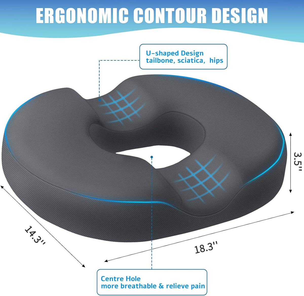 BlissTrends Donut Pillow Seat Cushion, Memory Foam Lifting Cushions(Black)