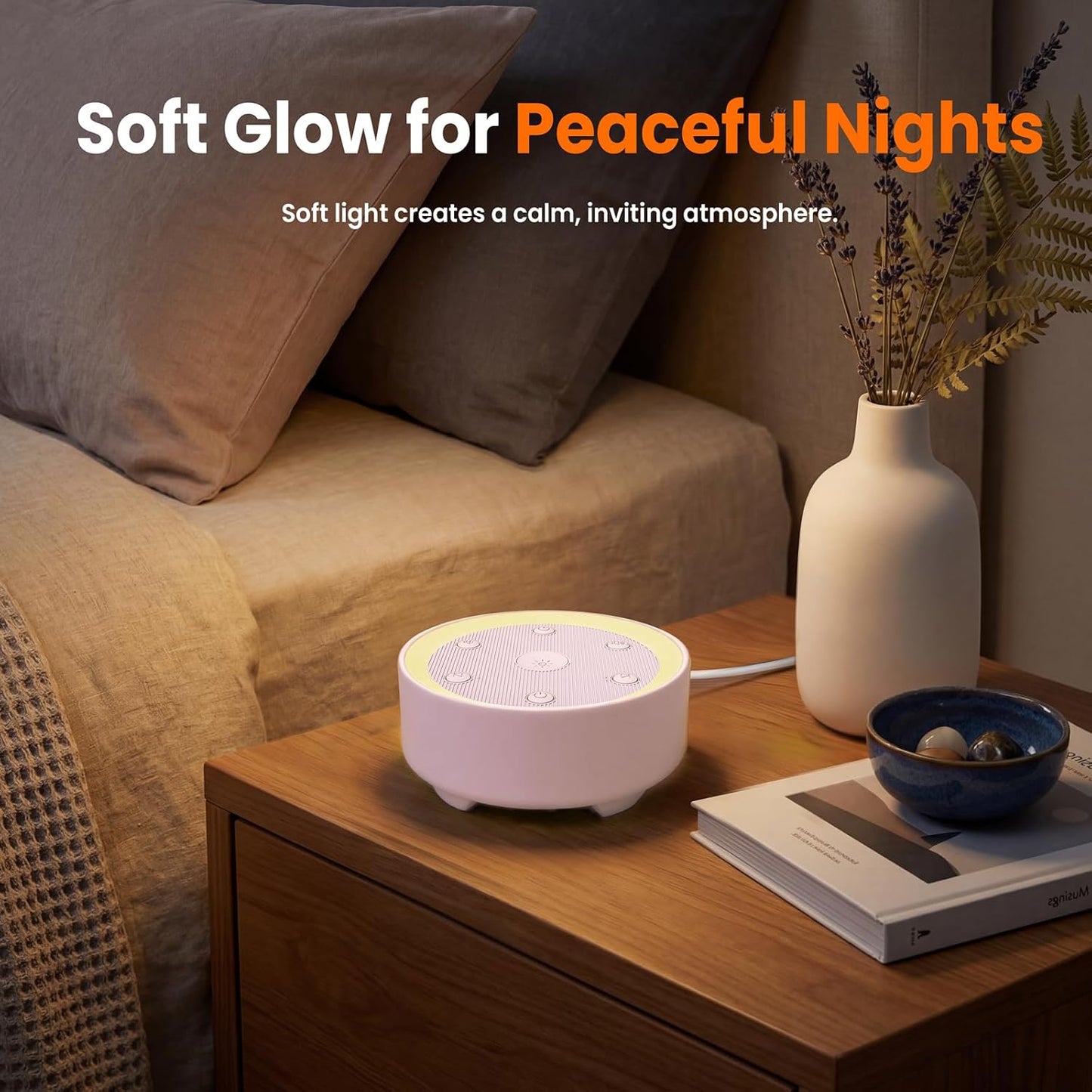 Kipcush White Noise Machine for Sleeping, Baby & Adults, High-Fidelity Non-Looping Sounds, Sleep Sound Machine with Dimmable Night Light, USB Powered, Memory Function, Home, Nursery & Travel