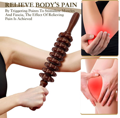 Manual Wood Therapy Massage Stick, Wooden Cellulite Muscle Roller for Legs | Body Sculpting, Lymphatic Drainage Massager, Wooden Massage Tools for Trigger Points Relief, Sore Muscle Recovery