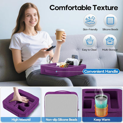 Couch Cup Holder Pillow, Sofa and Bed Caddy for iPad, Kindle, Switch, Game Controller, Remotes, Phones, Small-Sized Cup & Drink Holder for Couch, Bed, Desk, Car, Beach, Bathroom Cup Holder