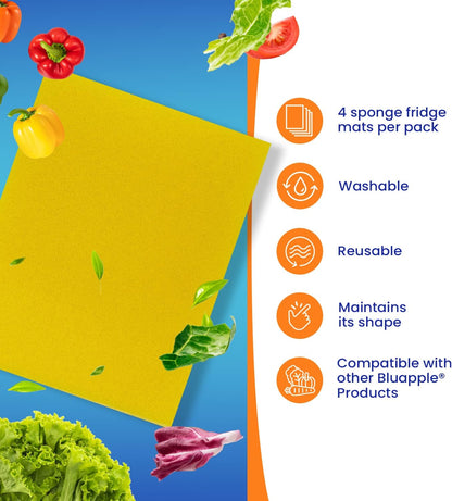 Bluapple FreshMats - Refrigerator Bin Liners, Fridge Drawer Mats - Keeps Produce Fresh Longer, Prevents Bruising, Promotes Air Circulation - BPA-Free Polyurethane Foam - (4-Piece Set, 12"x15", Green)
