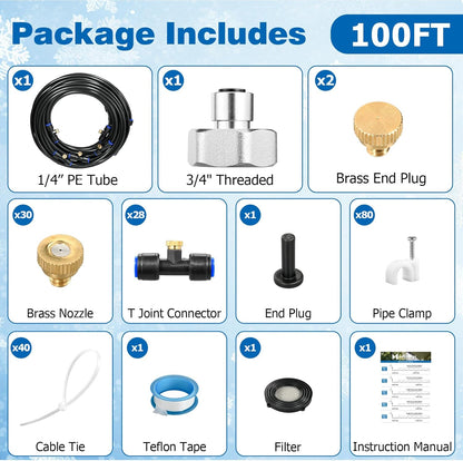 Mellbree Misters for Outside Patio 45FT/14M, Pre-Assembled Misting Cooling System with 12 Brass Nozzles & 3/4" Adapter, Outdoor Mister for Patio, Garden, Greenhouse, Pavilion, Dog House, Chicken Coop