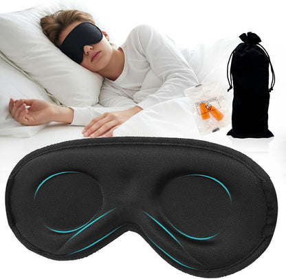 3D Sleep Mask for Side Sleepers, Blackout & Zero Pressure - Breathable Memory Foam, Adjustable Strap - for Travel, Yoga & Meditation Black