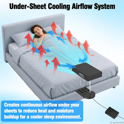 Bed Fan Under Sheets, Bed Cooling System with Adjustable Fan Speed (White)
