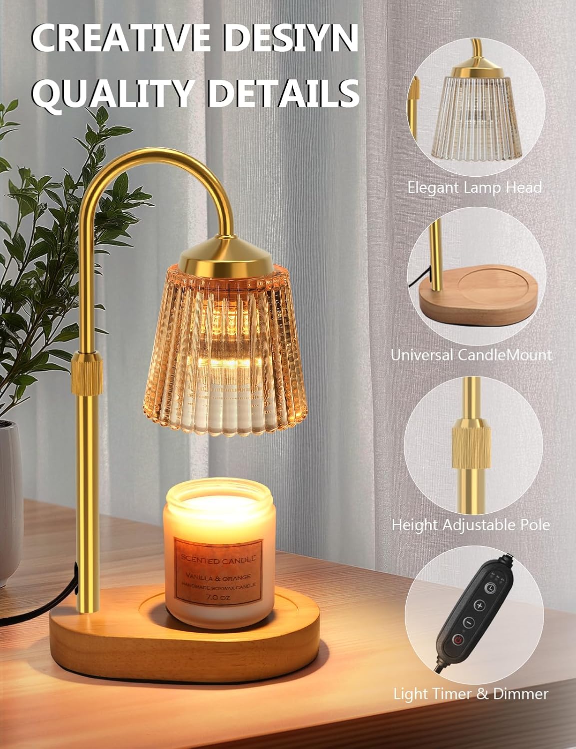 Candle Warmer Lamp with Timer Dimmable, Adjustable Lamp Candle Warmer, Birthday Gifts for Women Mom, Wax Warmer Lamp for Scented Jar, House Warming Gifts New Home Decor