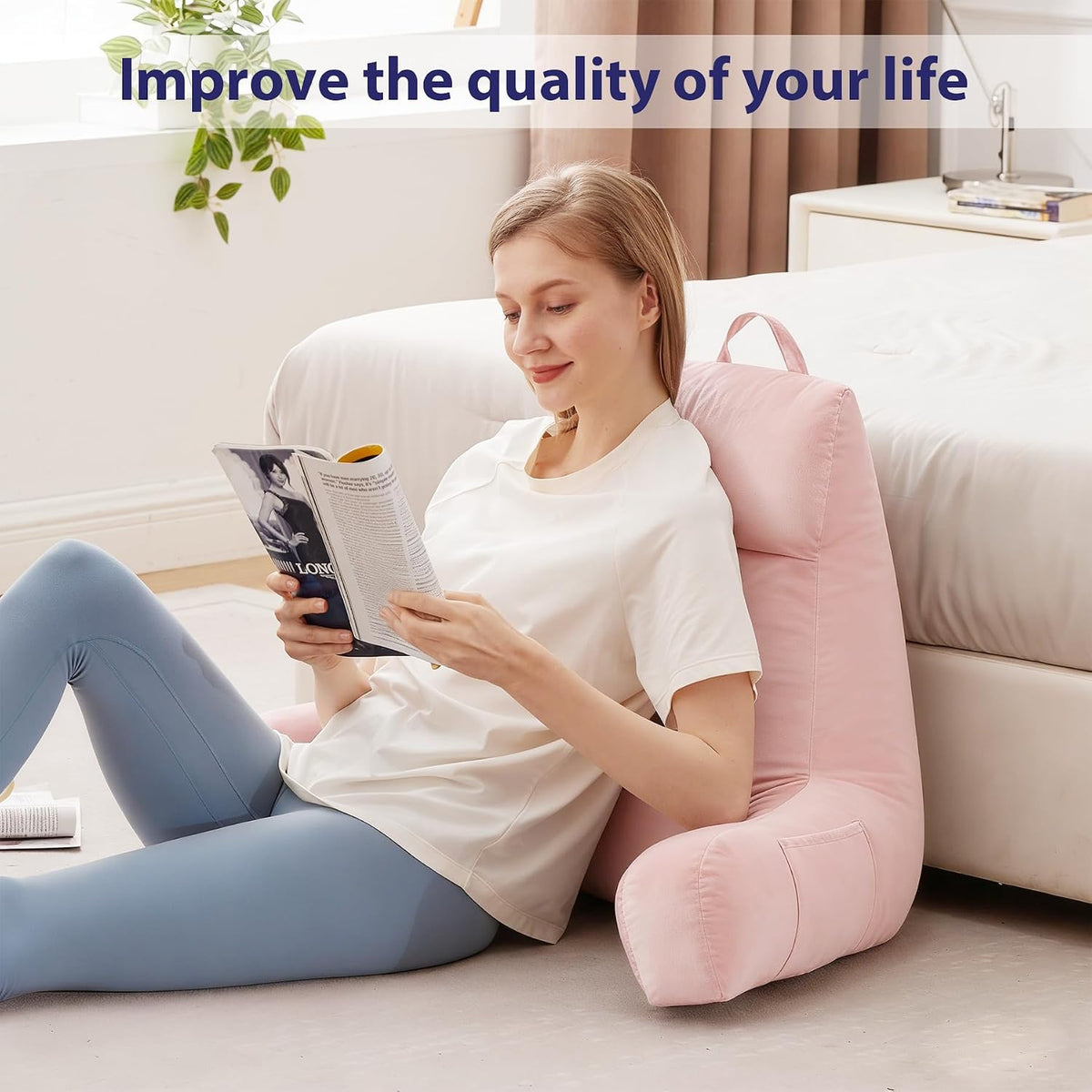 IPYNBAP Back Pillow for Bed Sitting up, Reading Pillow, 18 Inch, Grey