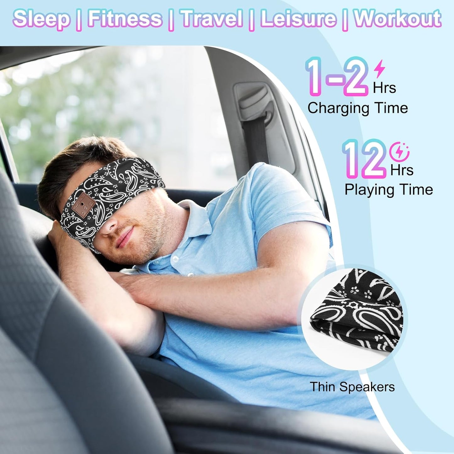 2-Pack Sleeping Headphones Wireless Bluetooth 5.4, Headband Headphones with Ultra-Thin Speakers, Bluetooth Headband for Side Sleepers, Running, Workout, Insomniac, Travel, Meditation（Black&Grey）