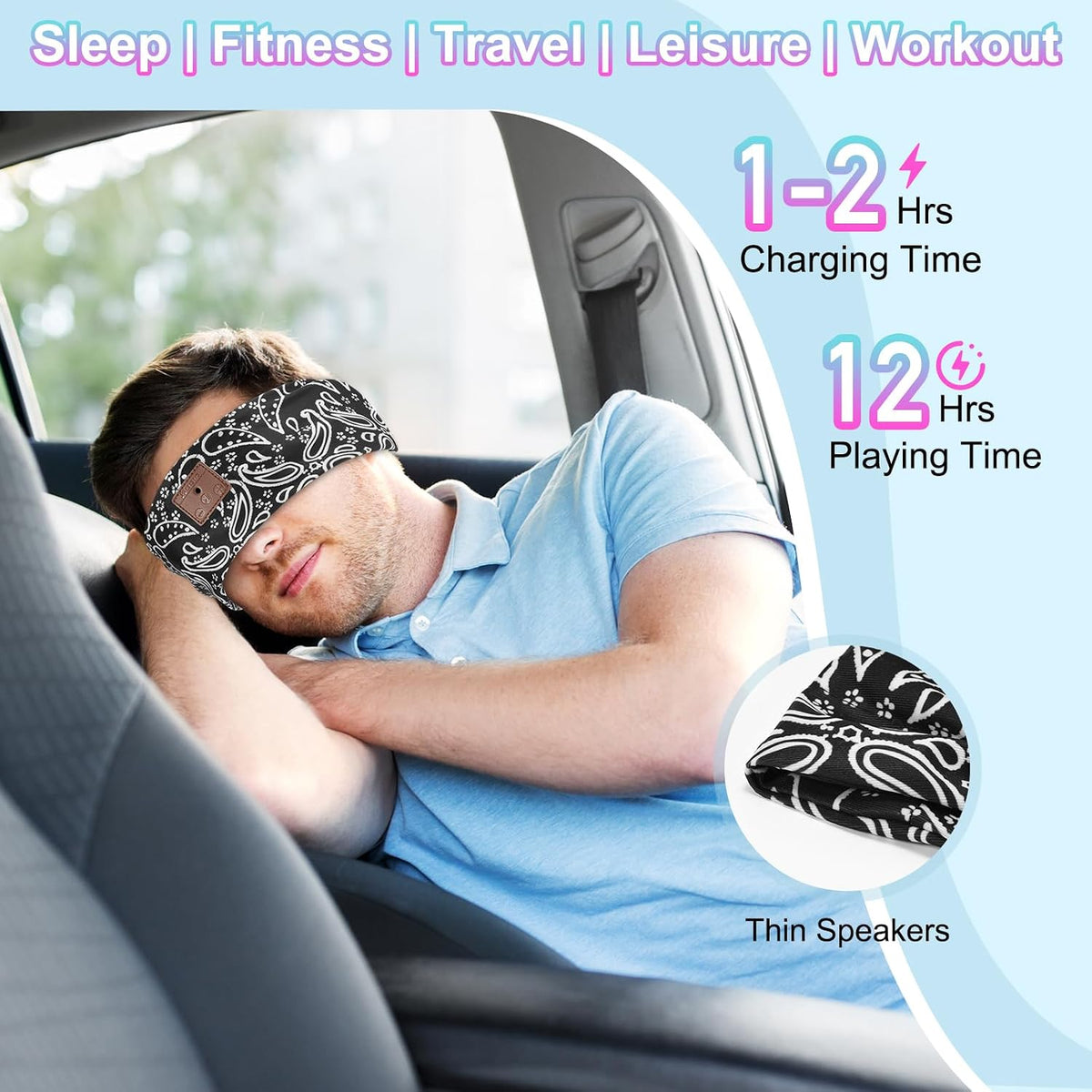2-Pack Sleeping Headphones, Headband Headphones for Side Sleepers