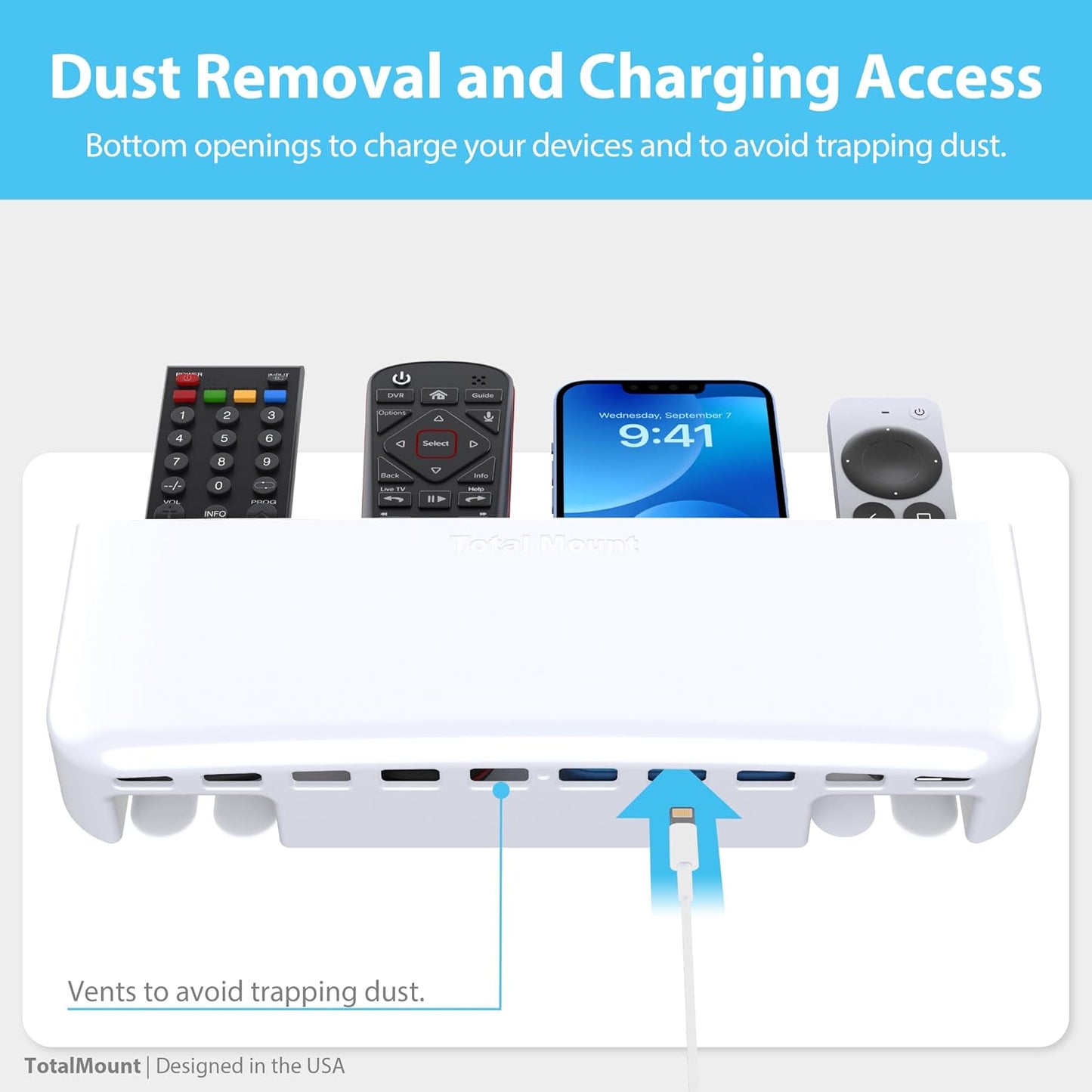 TotalMount Drop-Free Remote Holder – Removable Adhesive Strips – XL Black | Designed in the USA – Simply Put the Remotes In – No Tricky Magnet Alignment Needed (Holds 3 or 4 Remote Controls)