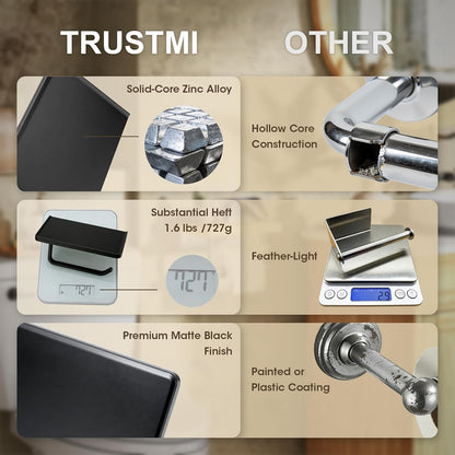 TRUSTMI Toilet Paper Holder with Phone Shelf, Zinc Alloy, Brushed Gold | Solid zinc alloy holder holds 15 lbs and fits jumbo rolls. Shelf stores phones and wipes for easy bathroom organization