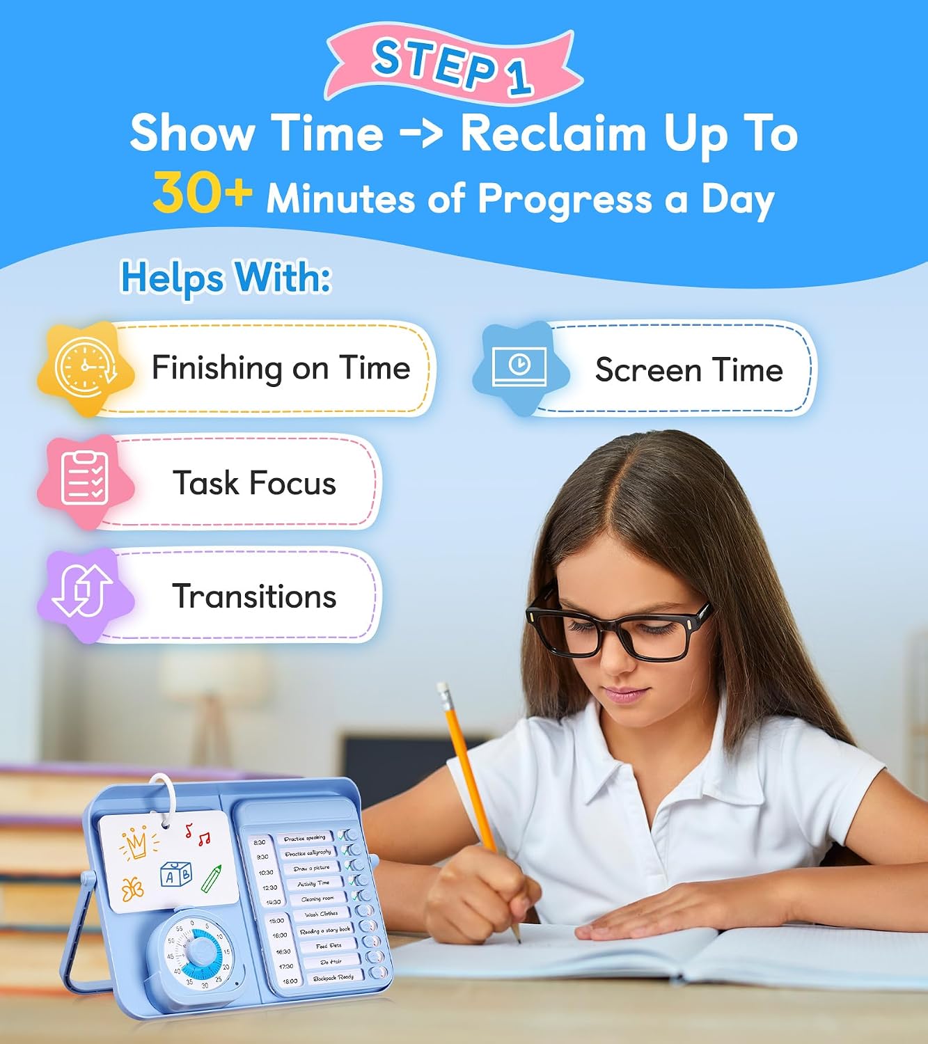 5-in-1 Visual Timer and Schedule Planner for Kids with ADHD & Autism – Learning Materials Bundle, Task Timer with Chore Chart Board for Kids, Sensory Products Toys for Home, School (100+ Cards)