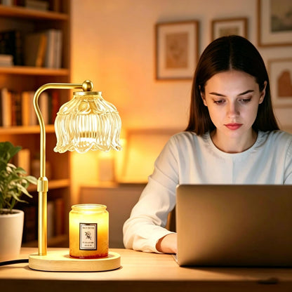 CASTLELIFE Electric Candle Warmer Lamp with Timer & Dimmer, Height Adjustable Wax Warmer for Jar Candles, Flower Wax Melter with Wood Base, Home Decor House Warming Gifts for Women Mom, Natural Wood