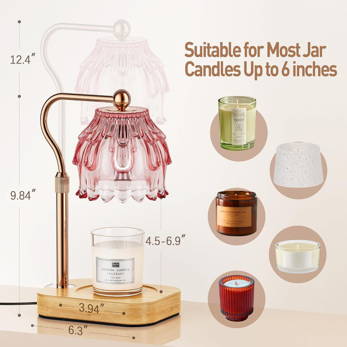 Candle Warmer Lamp with Timer - Flower Electric Wax Melter Warmer Adjustable Height for Jar Candles, Gift for Women, Mom, Christmas, Birthday,Home Decor